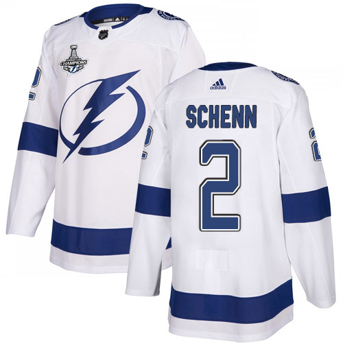 Adidas Tampa Bay Lightning Men #2 Luke Schenn White Road Authentic 2020 Stanley Cup Champions Stitched NHL Jersey